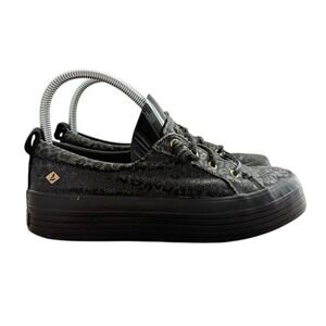 Sperry Crest Vibe Platform Sneakers Womens 7 Black Leopard Canvas STS86037